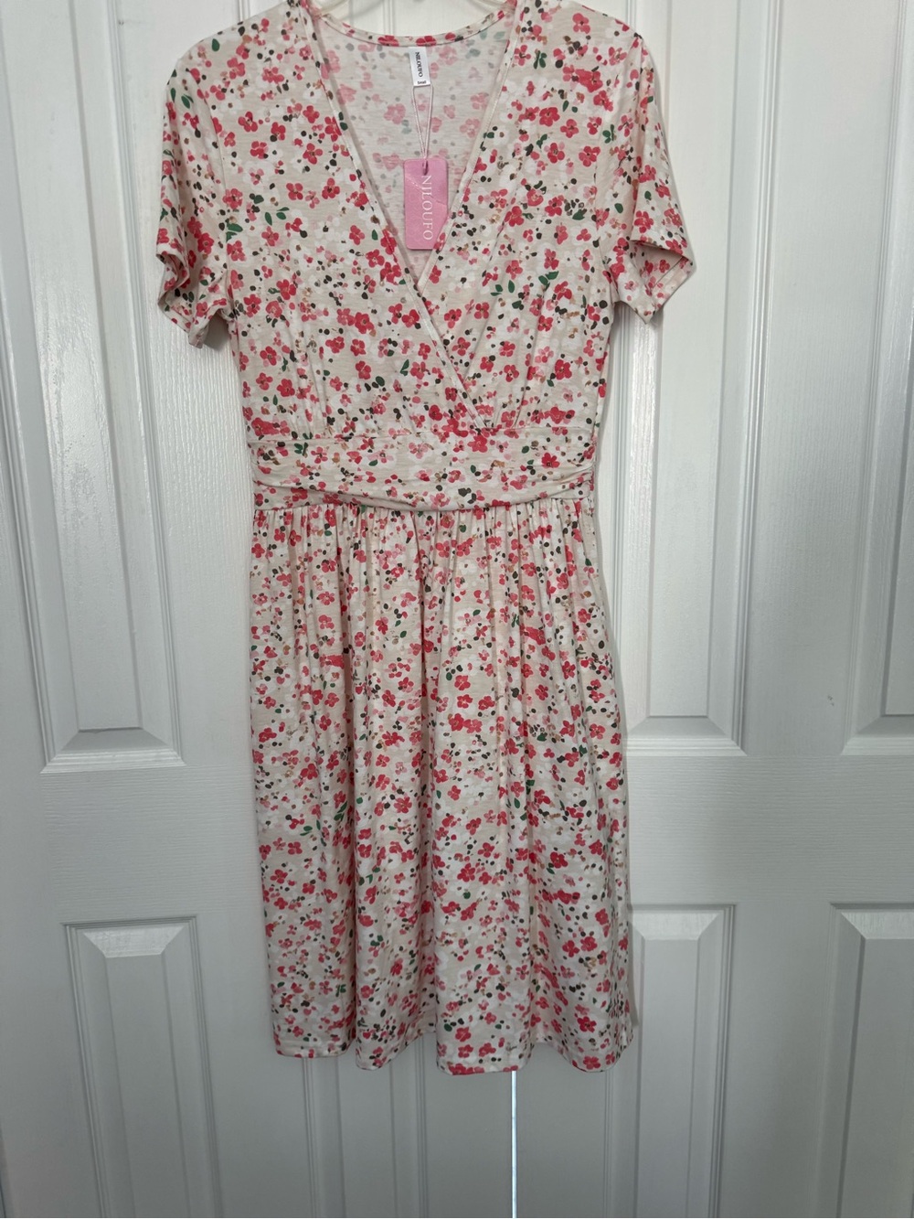 Pink Floral Wrap-Style Women’s Dress by No Boundaries